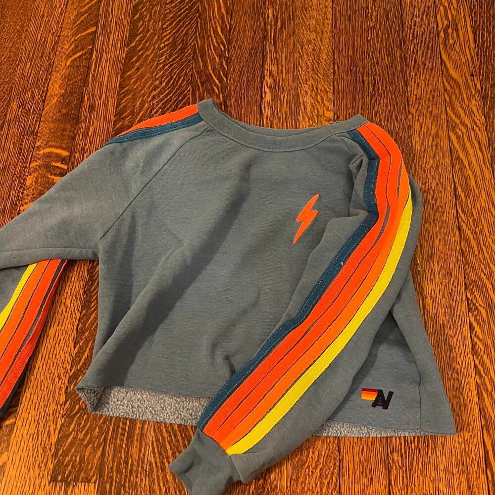 aviator nation cropped crew neck blue